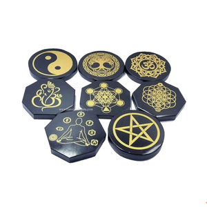 Posavasos de turmalina negra de alta calidad, disco de carga grabado platónico, posavasos redondos de cristal para bebidas con café - Product Image 5