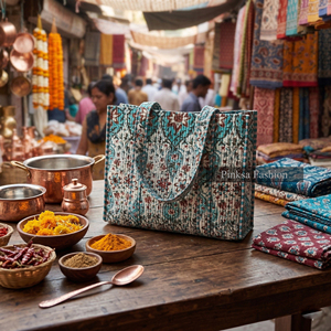 Sac à bandoulière personnalisé en coton 100 % écologique imprimé au bloc, motif floral bleu sarcelle, sac de week-end matelassé – Fournisseur - Product Image 4