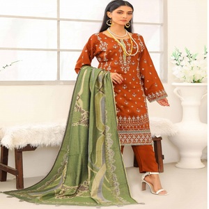 Conjunto de 3 Piezas Gloriosa con Bordado Bin Hameed Vol Salwar Kameez, Diseño Étnico Moderno, Lavable, de Secado Rápido, para Uso Diario de Mujeres en Verano - Product Image 1
