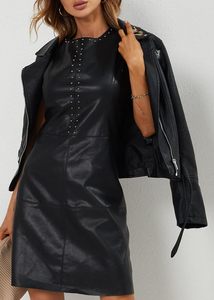 Women's Black PU <b>Leather</b> Hooded Thick <b>Winter</b> Casual Moto <b>Jacket</b> with Zipper Closure Slim Fit Regular Sleeve Turn-down Collar - Product Image 5
