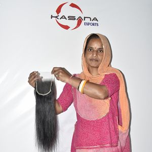 Extensiones de Cabello Humano Natural Ondulado Profundo 4x4 HD con Cierre, Color Natural, Fabricación India, Cutícula Alineada, Doble Trama a Máquina - Product Image 3