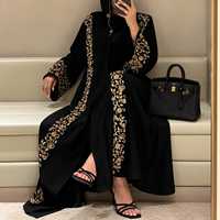 Collection d'abayas pour femmes, robe islamique musulmane modeste, élégante, noire et rose, brodée, longueur maxi, manches longues, coupe ample, ouverte sur le devant