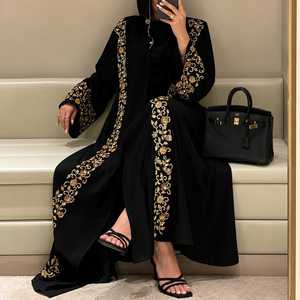 <b>Abaya</b> Collection Women Modest Islamic Muslim Dress Elegant Black <b>Pink</b> Embroidered MAXI Length Long Sleeve Loose Fit Open Front - Product Image 2