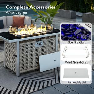 Tavolo con Braciere a Gas Propano K K 43 Pollici, 60000 BTU, Rettangolare, in Vimini Intrecciato con Protezione Vento in Vetro per Bracieri da Patio - Product Image 5
