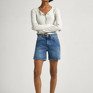<b>Women</b> <b>Dark</b> <b>Blue</b> Denim Shorts Classic Cotton <b>Jeans</b> Refined Stitching Button Closure Custom Logo Wholesale Casual Summer High - Product Image 3