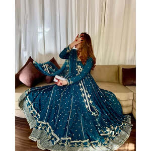 Vestido Anarkali Azul de Fiesta para Mujer de Valam Fashion Designer con Pantalón y Dupatta, Conjuntos de Traje Elegantes - Product Image 5