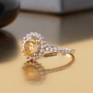 2.00 CT Fancy Yellow Portuguese Cut Lab Grown Diamond <b>Ring</b> 14K <b>Gold</b> <b>Cocktail</b> Statement - Product Image 2