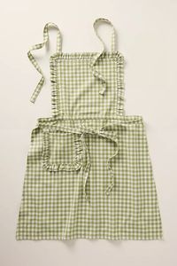 Tablier beige à carreaux avec volants et poche, en tissu tissé, écologique, réutilisable, tablier de cuisine, logo personnalisé imprimé, tablier de chef - Product Image 2