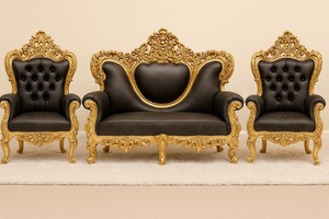 Canapé de mariage italien moderne avec cadre en feuille d'or, chaise longue en teck durable, taille personnalisable, style victorien, décoration de mariage USA - Product Image 4