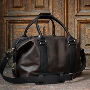 Sac de voyage en cuir véritable style vintage, sac de week-end unisexe grande capacité, bagage cabine léger avec fermeture éclair - Product Image 1