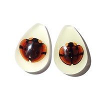 Cabujón con forma de pera de escarabajo mariquita de seis estrellas, corte superior de 25x17 mm, base plana brillante para manualidades y fabricación de joyas