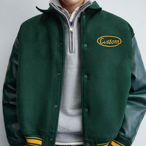 Glory Custom Varsity Jacket Mens Wool <b>Blend</b> PU Leather Sleeve Button Up Streetwear Baseball Jacket Bulk Wholesale OEM - Product Image 3