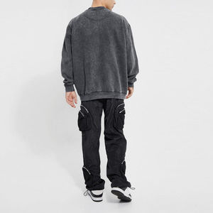 Sweat-shirt en coton uni à col rond pour homme, coupe ample, tricoté, effet délavé, idéal pour l'automne - Product Image 2