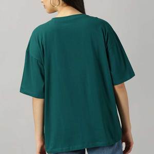 เสื้อยืดคอกลมแขนสั้นทรงหลวมสำหรับผู้หญิง สีพื้น ผ้าฝ้ายเจอร์ซีย์ 100% ระบายอากาศได้ดี สวมใส่ได้ทุกฤดู - Product Image 4