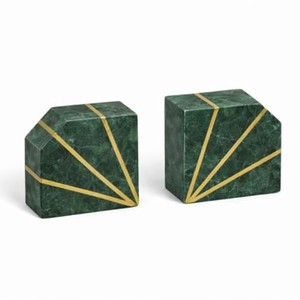 Green Marble <b>Bookends</b> with Brass Inlay - Handcrafted Wholesale Desk Organizers - Product Image 2