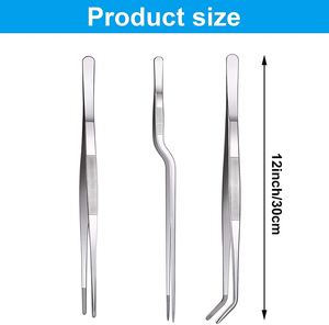 Ensemble de 3 pinces de cuisine en acier inoxydable, pointes droites et courbées, ustensiles extra longs pour la préparation et la présentation des aliments - Product Image 2