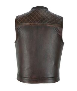 Chaleco de Cuero Marrón Vintage para Hombre, Cuello Alto, Acolchado, Estilo Motero - Product Image 3