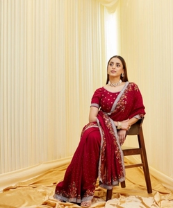 Sari de Mezcla de Seda Bordado Estilo Bollywood KV (Púrpura) - Product Image 5