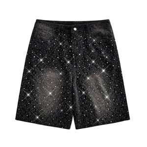 Shorts de Mezclilla Negros con Pedrería Personalizados para Hombre, Jeans Brillantes de Lujo, Estilo Urbano, Holgados, Moda de Verano, OEM, ODM, Venta al Por Mayor - Product Image 5