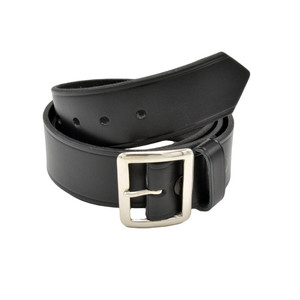 Ceinture formelle en cuir véritable noir avec boucle rectangulaire argentée, couleur unie, pour tenue de travail et uniforme - Product Image 1