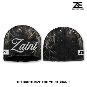 ZAINI Premium 320 GSM Acrylic Knit Beanie <b>Cap</b> Black Custom Embroidery Woven Label Winter <b>Hat</b> Unisex Character Style - Product Image 1