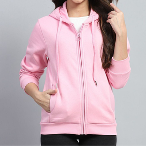 Sweat à capuche zippé en laine tricotée respirante pour femme, style pull en coton texturé, veste polaire – Vente en gros - Product Image 4