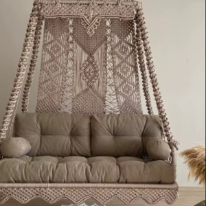 Columpio de Jardín de Macramé Marrón, Columpio Doble de Macramé, Columpio Colgante, Columpio de Balcón, Columpio de Patio, Hamaca de Macramé Marrón - Product Image 1