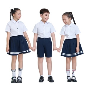 Chemise d'uniforme scolaire unisexe FMF Vietnam 65% polyester 35% coton pour enfants, blanc marine, détection des boutons par aiguille - Product Image 1