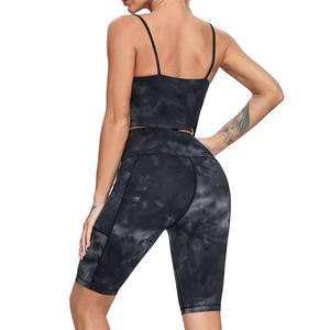 Wholesale New 2 Piece Set <b>Tight</b> Yoga Suit Quick Drying Top Fitness Summer Shorts Gym Short Sleeves Running Sports Bra for Women - Product Image 5