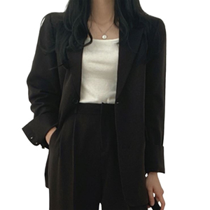Women's Solid Color Blazer <b>Suit</b> Set With Notched Collar Full Length Pants Office Lady Style Autumn Wear - Product Image 4