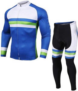 Ensemble maillot et short de cyclisme pour homme, bleu, vert, blanc, manches longues, respirant, en spandex et polyester, tenue de cyclisme d'équipe - Product Image 1