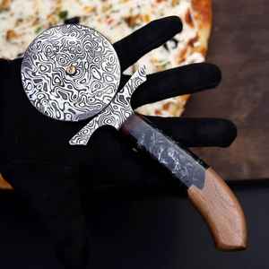 Cuchillo para Pizza de Acero de Damasco de Primera Calidad, Hecho a Mano, Estilo Vikingo para Exteriores, con Mango de Madera - Product Image 4