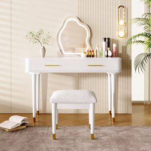 40\" Modern Makeup Vanities Set with Touch Screen Lighted <b>Mirror</b> Dressing <b>Table</b> Cushioned Stool & 2 Large Drawers - Product Image 1