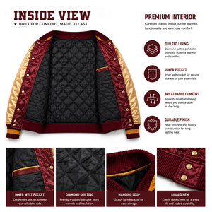 Veste universitaire pour homme OEM, matériau satiné de haute qualité, couleurs, taille et logo personnalisés, veste universitaire unisexe - Product Image 5