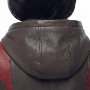 Chaleco de cuero OEM sin mangas para mujer, 100% cuero, con cremallera frontal, chaleco con capucha de cuero para mujer - Product Image 5