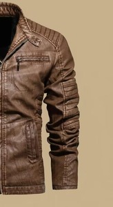 Veste en cuir noire pour homme, col rabattu, fermeture éclair, coupe ajustée, manches classiques - Product Image 3