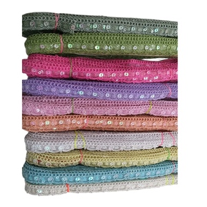 งานฝีมือคุณภาพพรีเมียม ผ้าลูกไม้และริบบิ้นผ้าฝ้ายแท้ 100% ประดับเลื่อม สำหรับตกแต่งชุดแต่งงานและงานฝีมือแฟชั่นชั้นสูง - Product Image 1