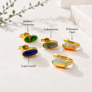 Bague ouverte en émeraude verte - Bague bohème artisanale en pierres précieuses - Bijoux en laiton plaqué or 18 carats - Cadeau personnalisé - Product Image 5