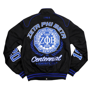 เสื้อแจ็คเก็ต Zeta Phi Beta Centennial Racing สีดำ ZPB ฉลองครบรอบ 100 ปี ปี 1920 2020 แบบกระดุมแป๊กสำหรับสตรี - Product Image 2