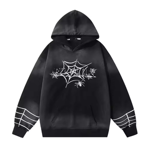 2026 Wholesale Custom <b>Design</b> Spider Hoodie Autumn 100% Cotton Fleece Kangaroo Pocket Acid Wash Eco-Friendly Pullover Hoodie - Product Image 3