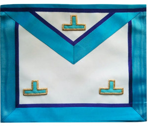 Tablier de Maître Vénérable 3 Taus. Tablier de cérémonie en cuir premium Memphis-Misram brodé à la main avec fils d'or, 30x35cm ou 39x33cm - Product Image 1