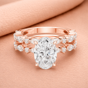 Premium Oval Diamond Engagement <b>Ring</b> <b>Set</b> with Double Eternity Band in Yellow <b>Gold</b> White <b>Gold</b> and Rose <b>Gold</b> Jewelry - Product Image 3