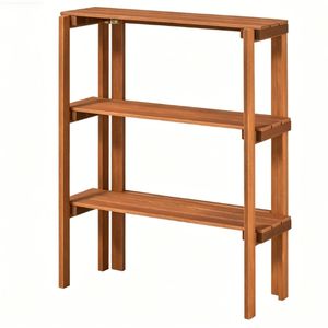 Espositore Portatile a 3 Livelli in Legno Naturale con Design a Doghe per Drenaggio, Organizzatore per Scarpe e Piante da Interno ed Esterno - Product Image 3
