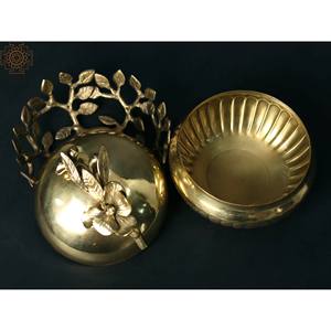 Handmade 5 Inches Brass Bowl with <b>Leaf</b> Base Stand Home Decorative Item Made in India - Product Image 4