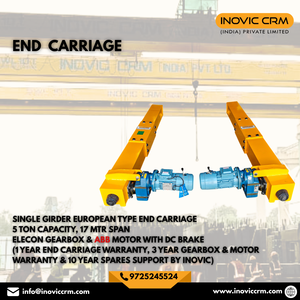Carro final de grúa monoviga de 5 toneladas, tipo europeo, de 17 m de alcance, con caja de cambios Elecon, motor ABB y freno de CC - Product Image 3