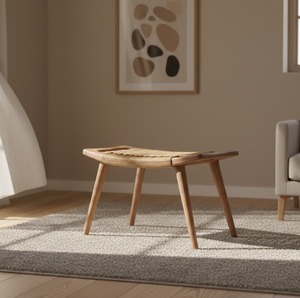 Tabouret en teck massif fait main Eun, design contemporain minimaliste, finition naturelle écologique, durable, facile à nettoyer, décoration intérieure, meubles - Product Image 1