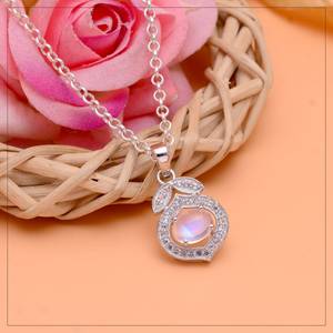 จี้เงินแท้ประดับมูนสโตนสีรุ้ง ทำมือ ของขวัญวันเกิดเดือนมิถุนายน เครื่องประดับอัญมณีสุดหรูสำหรับผู้หญิง - Product Image 2