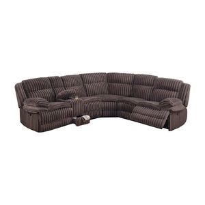 Divano Sezionale a U in Velluto a Coste Color Cioccolato, 3 Posti Reclinabili con Console, Portabicchieri e Cassetto Contenitore per Soggiorno - Product Image 6