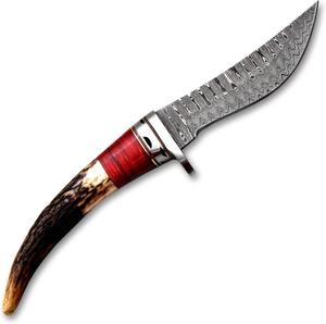 Cuchillo de caza y supervivencia hecho a mano de acero de Damasco con mango de cuerno de ciervo, para exteriores, OEM, 56HRC, punta de caída, ultra afilado. - Product Image 2