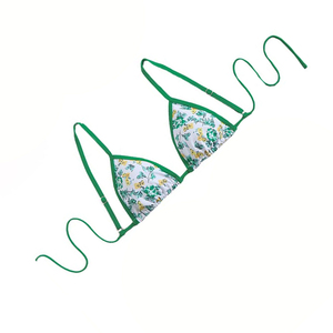 Custom Floral Print Bikini Set with Green <b>Trim</b> Adjustable String Top and Matching Briefs Two Piece Swimwear for Women Chic Beach - Product Image 2
